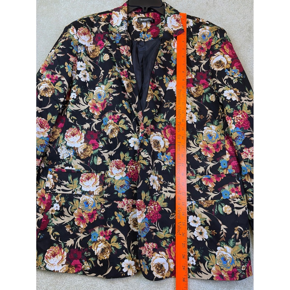 Allegra K Floral Blazer Womens XL Black Multicolor Rose Print Notch Lapel Jacket - Picture 6 of 8